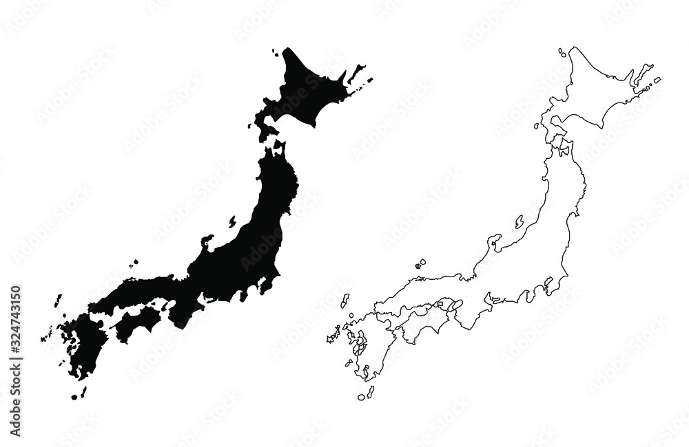 Fototapeta Japan Map Vector Blank Silhouette and Outline isolated on white background