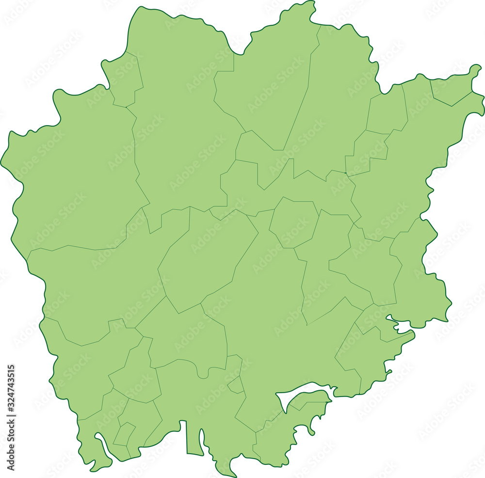 Obraz premium 岡山県の地図_市町村ごとに色を変えられます