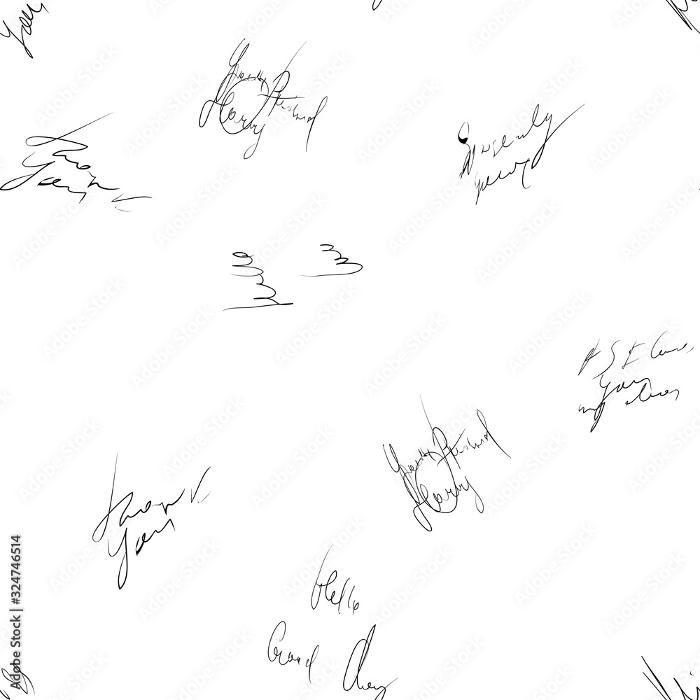 Seamless abstract text pattern. Handwritten font on a white background. Ink on paper