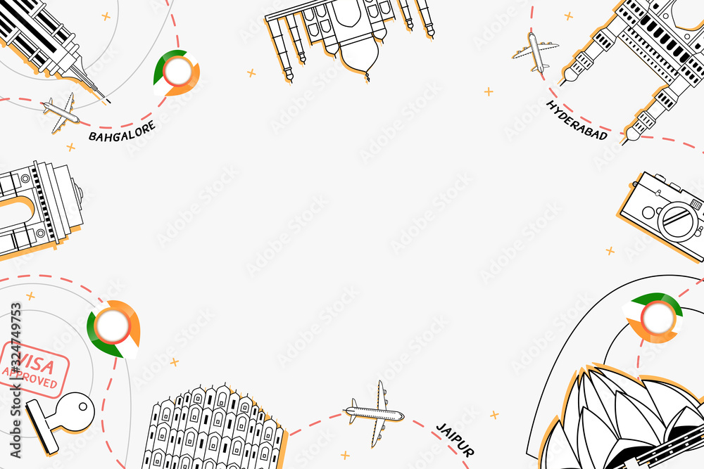 Obraz premium Famous landmarks of india in top view composition scene design for travel or tourism and transport