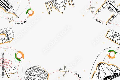 Famous landmarks of india in top view composition scene design for travel or tourism and transport