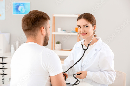 Female doctor measuring blo...