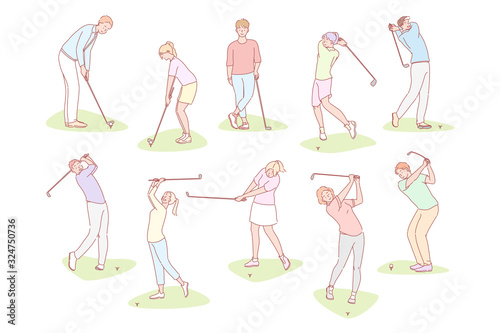 People playing golf set concept