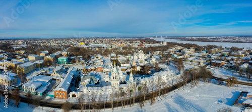 Holy Trinity Monastery and Annunciation Monastery in Murom, Russia. Winter panoramic aerial view