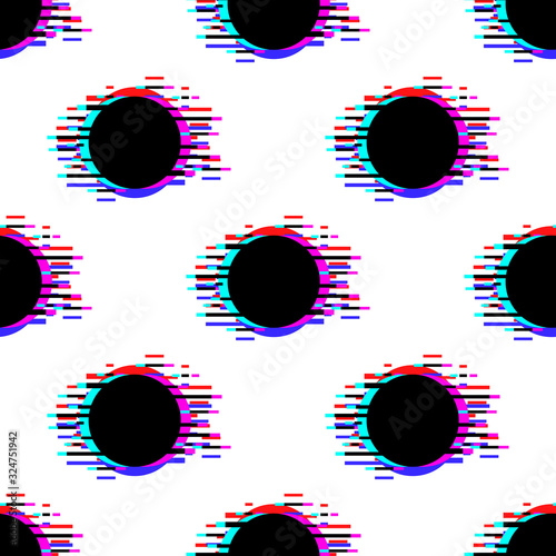 Seamless vector pattern with polka dot ornament with glitch effect on white background. Stock illustration for web, print, backgrounds and wallpaper