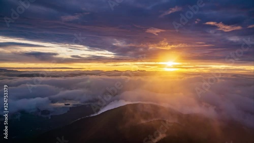 sunrise over clouds view from Adam's Peak Sri Lanka a very beautiful sunrise