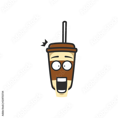 jaw drop shock astonished coffee takeaway hot carton hot cup character cartoon mascot emoji illustration