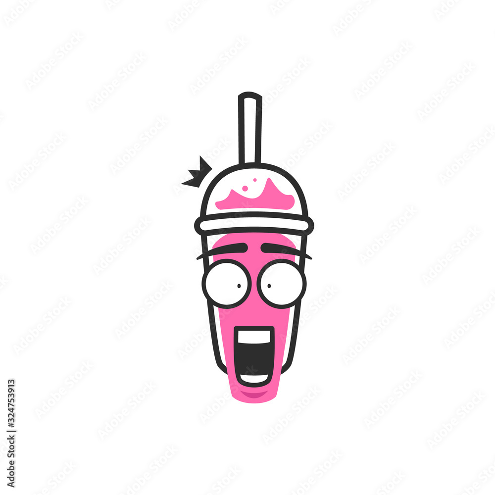 jaw drop shock astonished expression of cup takeaway drink character mascot emoji in pink color drink cartoon style illustration jaw drop shock astonished expression of cup takeaway drink character mascot emoji in pink color drink cartoon style illustration