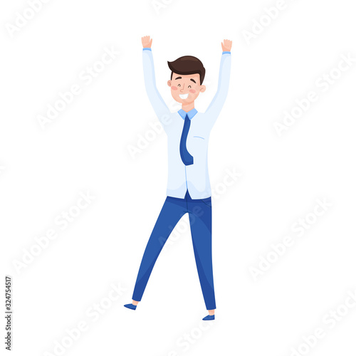 Happy Young Man Cheering About Victory Vector Illustration