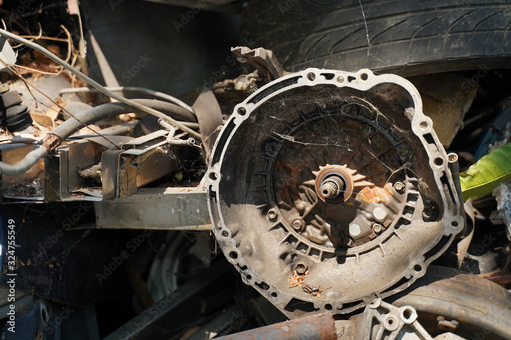 Fototapeta premium Junk yard full of car's part , engine , body.