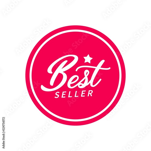 Best Seller hand drawn lettering on red circle. Ready text for business, promotion and advertising. Vector flat style. Best seller handwritten inscription.