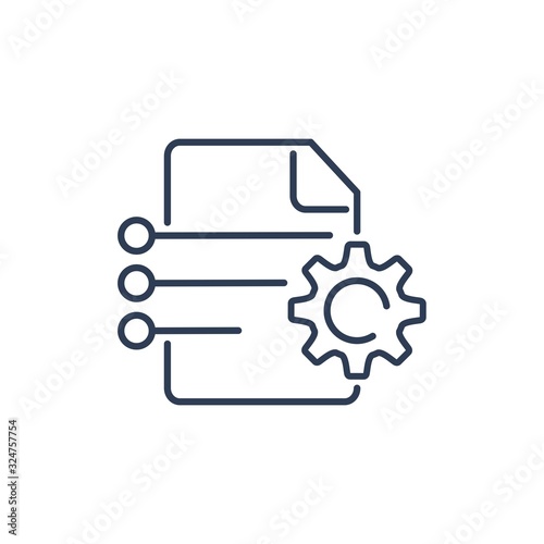 Electronic document management system.  Storage and analysis,capturing digital information, software solution.Vector linear icon isolated on white background.