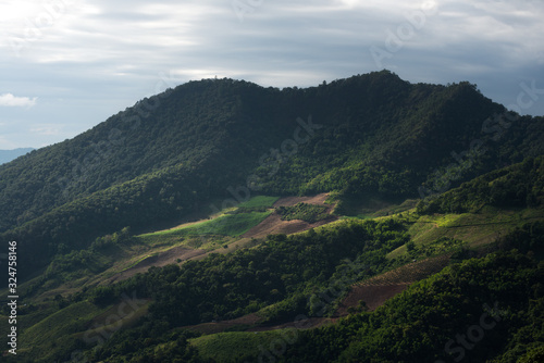 The scenery of the mountains and hill on the way to Pha Tang and Phu Chi Fah in Chiang Rai, Thailand.