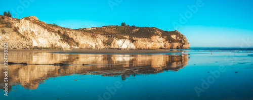 Avila Beach cliffs at sunset, panorama. San Luis Obispo County, beautiful Central Coast of California