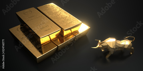 Rising gold prices on the stock market. 3d illustration. photo