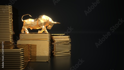 Fotografia Rising gold prices on the stock market. 3d illustration.