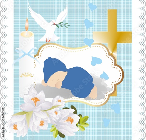 composition with a sleeping child and symbols of baptism