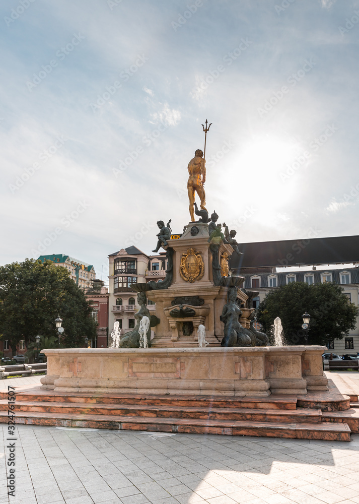 Fototapeta premium \Neptune Fountain in the Theater Square in front of the Batumi State Drama Theater named I. Chavchavadze in Batumi city in Georgia
