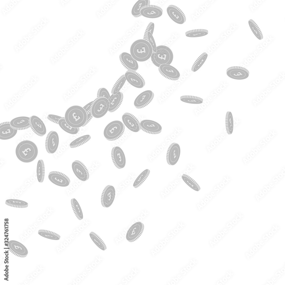 British pound coins falling. Scattered black and w British pound coins falling. Scattered black and w