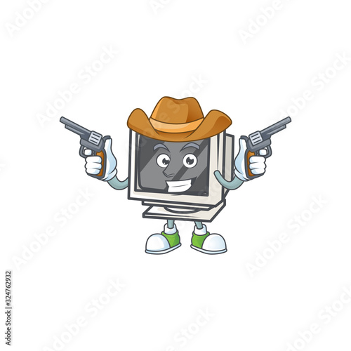 The brave of vintage monitor Cowboy cartoon character holding guns