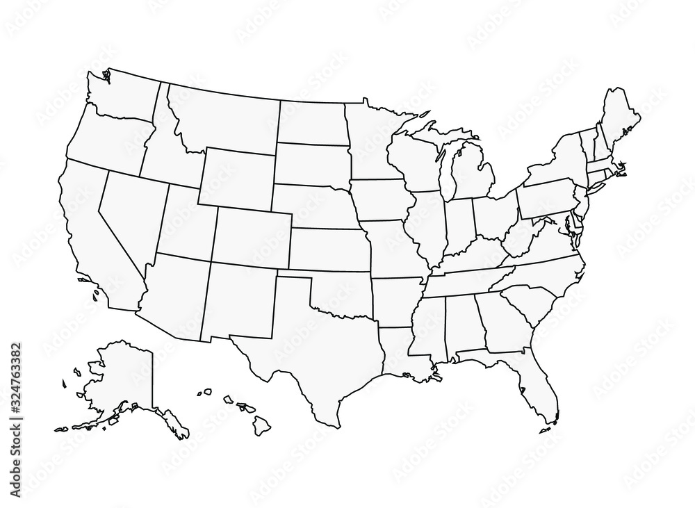 US Map Vector Outline State Boundaries - obrazy, fototapety, plakaty 
