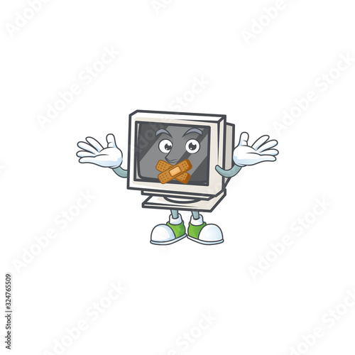 mascot cartoon character design of vintage monitor making a silent gesture