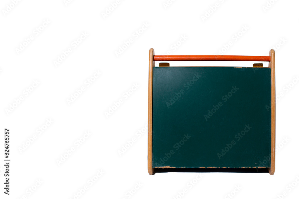 Fototapeta premium Green grungy wooden empty chalkboard isolated on seamless white background, Concept for education with empty space for text.