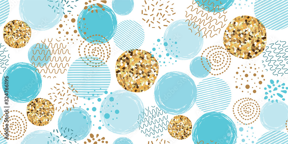Boys blue dotted seamless pattern Polka dot abstract background blue glitter gold circles Vector pink print