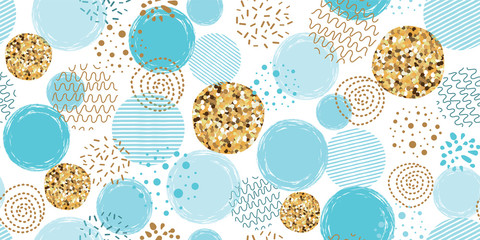 Acrylglasbilder Polka-Dot-Muster Blaue Punkte mit Goldenen Kreisen  © Tani Kuzminka