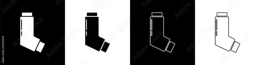 Set Inhaler icon isolated on black and white background. Breather for ...