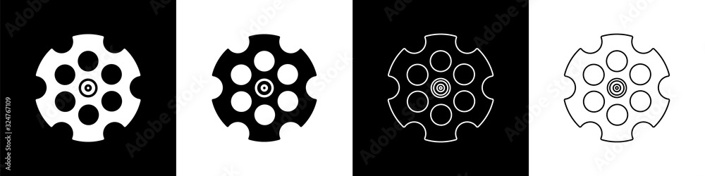 Set Revolver cylinder icon isolated on black and white background