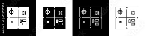 Set Treasure map icon isolated on black and white background. Vector Illustration
