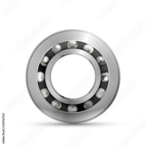 Realistic glossy bearing, detailed mechanism on white