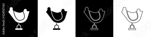 Set Wild west saddle icon isolated on black and white background. Vector Illustration