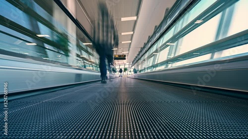 4K Motion blur timelapse of moving escalator in the airport 