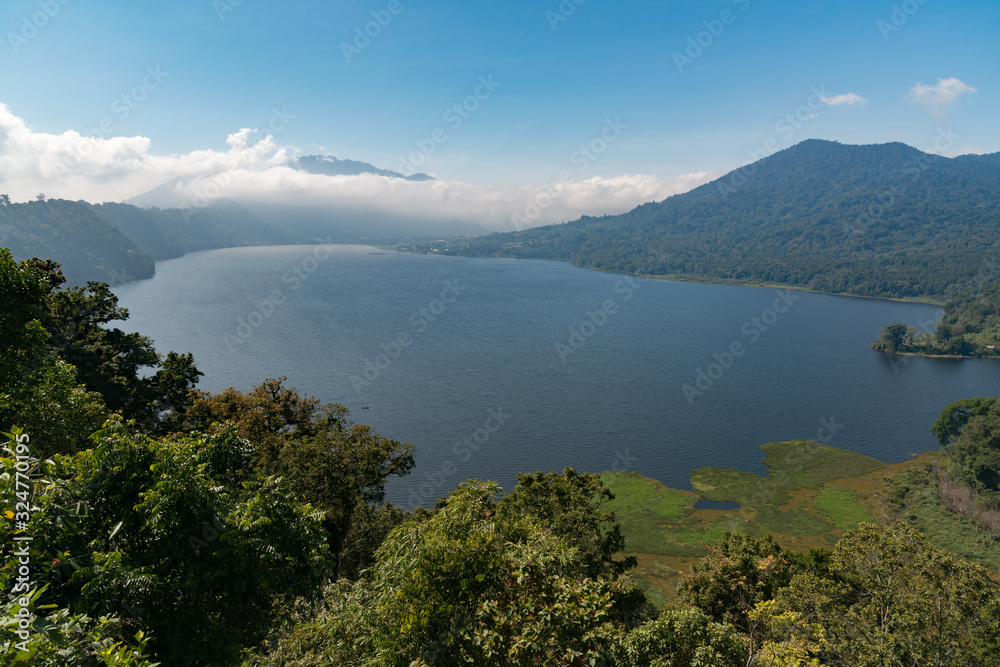 View of Bayun lake with a beautiful clear sky in Bali Indonesia.