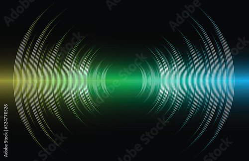 Sound waves oscillating dark blue green light