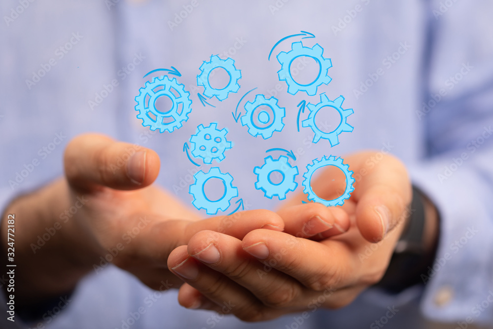 Business, Internet and technology concept. Business select gear icon on virtual screen. Business, Internet and technology concept. Business select gear icon on virtual screen.