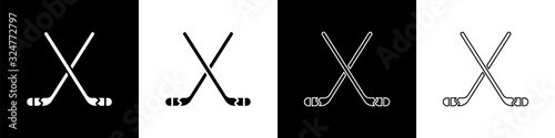 Set Ice hockey sticks icon isolated on black and white background. Vector Illustration