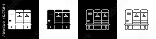 Set Locker or changing room for hockey, football, basketball team or workers icon isolated on black and white background. Vector Illustration