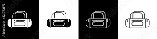 Set Sport bag icon isolated on black and white background. Vector Illustration