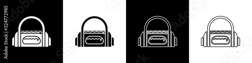 Set Sport bag icon isolated on black and white background. Vector Illustration