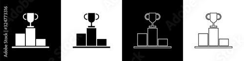 Set Hockey over sports winner podium icon isolated on black and white background. Vector Illustration