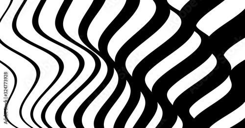 Fototapeta Black and white design. Pattern with optical illusion. Abstract striped background. Vector illustration.
