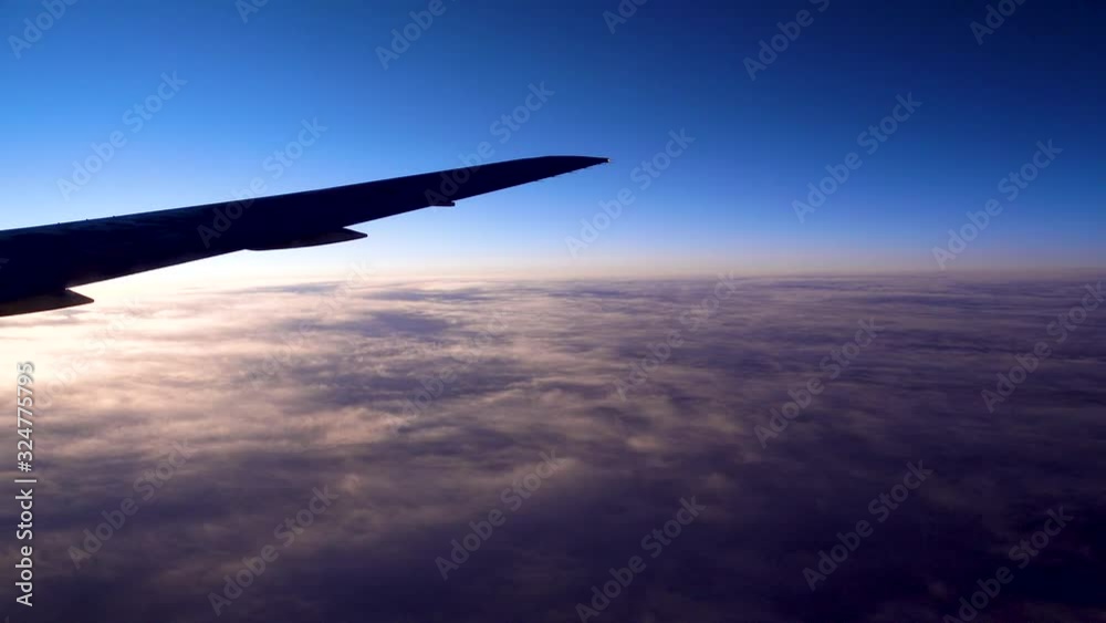 JETLINER, Flight, Wing, Aerial view, Sunset, Night flight, 