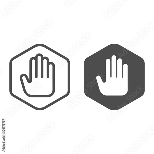 Ad blocker line and solid icon. Shield with hand block. World wide web vector design concept, outline style pictogram on white background, use for web and app. Eps 10.