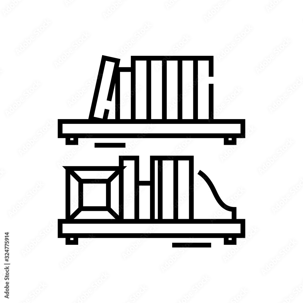 Book shelf line icon, concept sign, outline vector illustration, linear symbol. Book shelf line icon, concept sign, outline vector illustration, linear symbol.