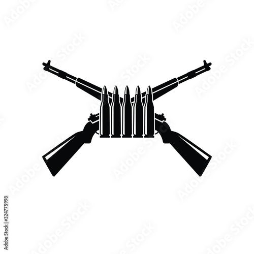 Infantry logo with bullet and long gun in black and white