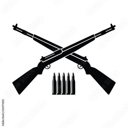 Infantry logo with bullet and long gun in black and white