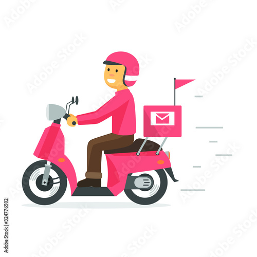 Delivery man on motorcycle flat style vector